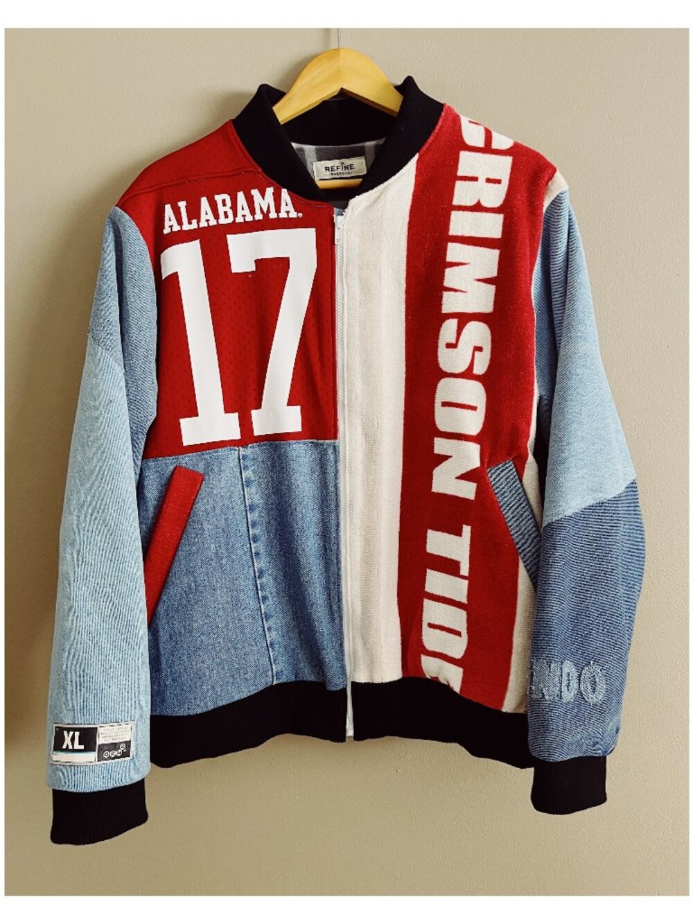 Refine Customs Sz XL Custom Upcycled Univ of Alabama Bomber Jacket